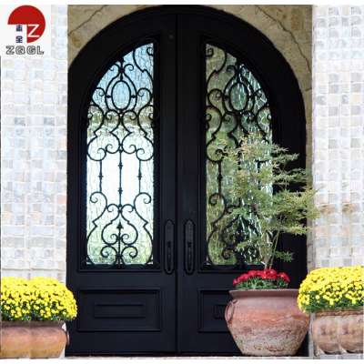 Round Top Exterior Fiberglass Wrought Iron Double Door