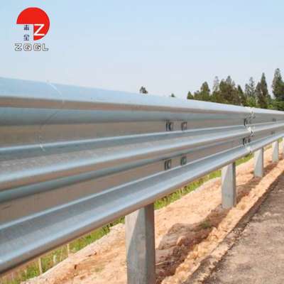 W beam steel highway safety guardrail